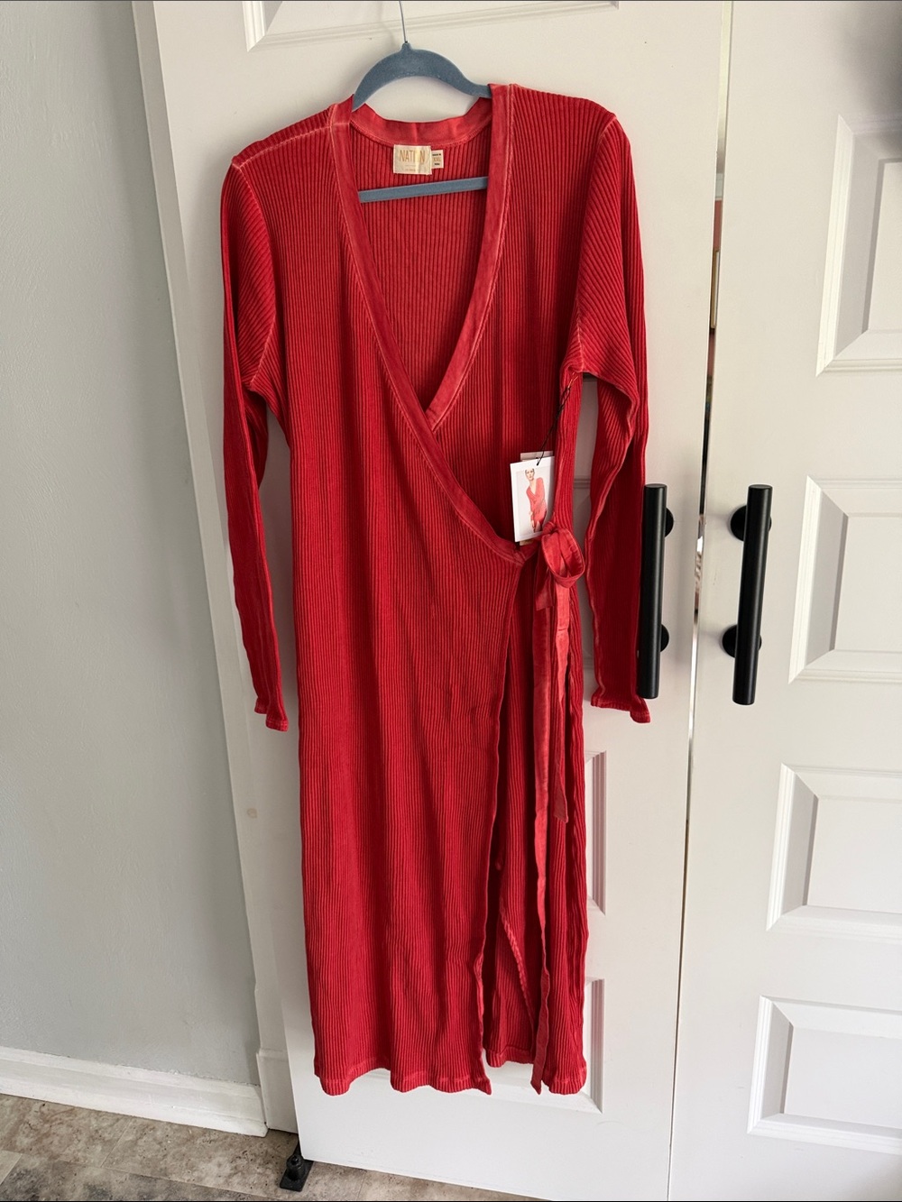 Nation Los Angeles orange red ribbed cotton wrap dress XXL